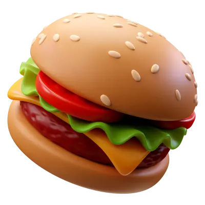 3d Render Illustration hamburger with cheese, meat and vegetables