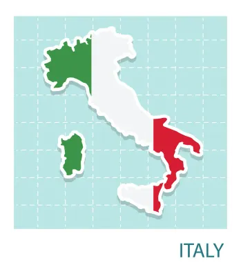 Stickers of Italy map with flag pattern in frame.