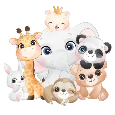 Cute animal family watercolor illustration