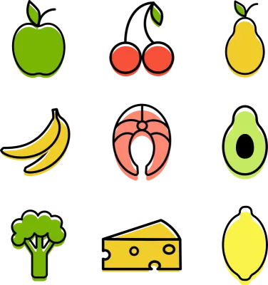 Healthy food icons set. Vector illustration. Linear style.