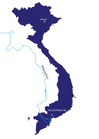 Map of Vietnam includes regions, Mekong River basin, Tonle Sap Lake, and outline.