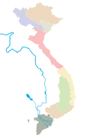 Map of Vietnam includes regions, Mekong River basin, Tonle Sap Lake, and outline.