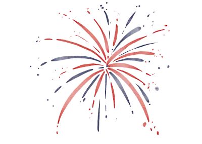 Hand draw  firework explosions in USA flag watercolor  brush paint isolate on png