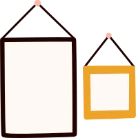 Hand drawn boho frames interior of living room with flowers photo icon elements illustration