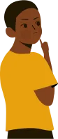 thinking black man with question male confusing. thoughtful boy. solving problem Pensive surrounded