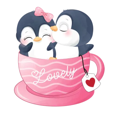 Cute Penguin Happy Valentine Sweet Heart Love watercolor illustration