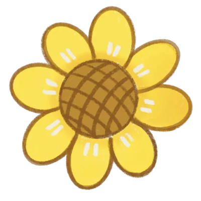 Cute sunflower and bright yellow flower. Hand-draw art with randomly arranged spots and lines.
