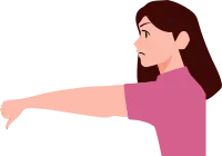 Woman showing thumb down or dislike gestures cartoon Illustration