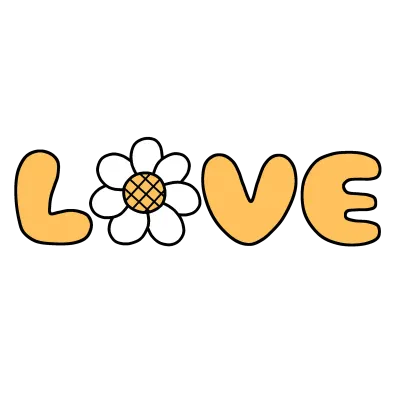 LOVE 래터링 요소에 꽃모티브가 더해진 손글씨 손그림 백터 아이콘 일러스트.