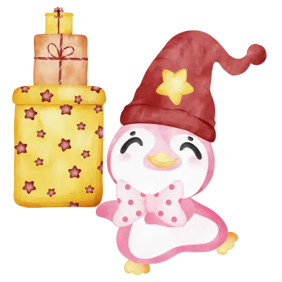 Whimsical Christmas Penguin with Chubby Smile, Adorned with Deer's Antlers and Scarf. Festive Winter