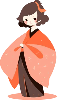Flat and minimalist design of a Japanese woman wearing a red kimono