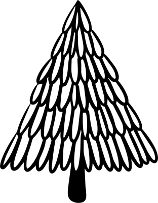Christmas tree triangle shape doodle oval leaves, Black line