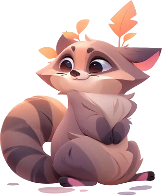A cartoon of a raccoon sitting on a white background with a picture of a raccoon.