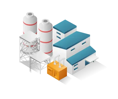Flat isometric concept 3d illustration factory industrial minimalist building with big gas cylinder