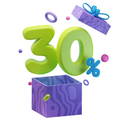 30 Percent Discounts Opened Gift Box 3D Illustration