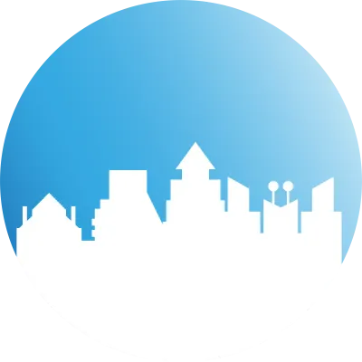 City Skyline in Blue Circle Illustration