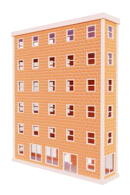 Orange brick building. 3d rendering.
