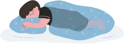 이불을 덮고 자고있는 소년