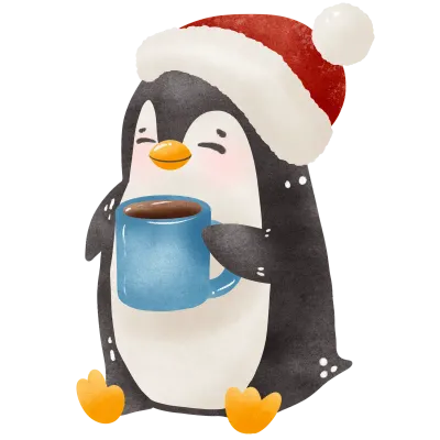 Cute Penguin Christmas hand drawn Illustration