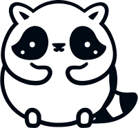Playful raccoon logo in black and white