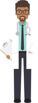Black male doctor working, medical staff.
