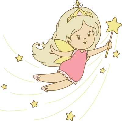 Cartoon fairy flying and holding magic wand