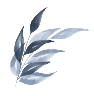 Watercolor design elements of blue leaves. Botanic illustration.