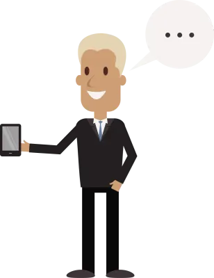 Cartoon businessman illustration holding a phone