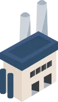 Simple Blue and Cream Isometric Small Industrial Building Illustration Design