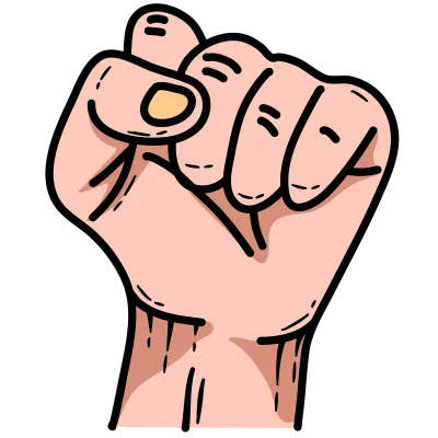 Multiracial clenched fist raised
