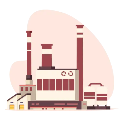 Industrial buildings illustration set. Petroleum industry power plants power stations oil offshore.