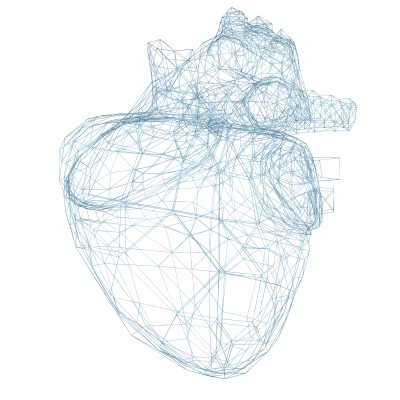 Human heart anatomy elements with blue wireframe with connected poly geometric dots.