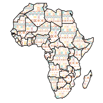 Political map of africa with country borders and  ethnic motifs pattern