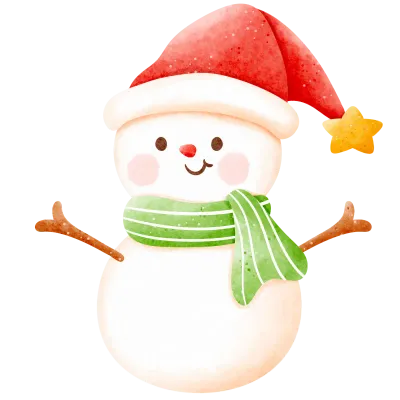 Watercolor snowman with hat and scarf illustration