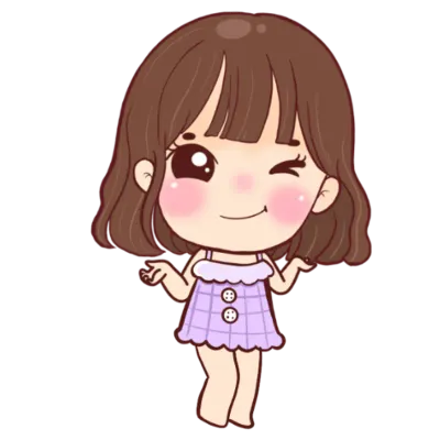 Cute cartoon female character in purple dress