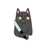 Black Angry Cat With The Knife