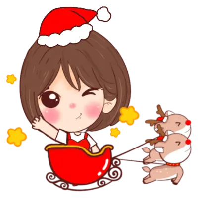 Set of Santa Claus and little Christmas girl cartoon flat icons, illustrations