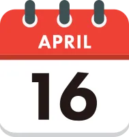 Flat Icon Calendar - 16 April. Vector flat daily calendar icon. Day and month.