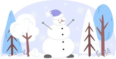 Winter landscape with a snowman in a snowy forest
