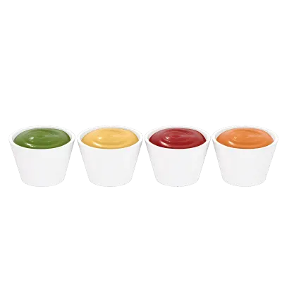 fast food menu 3d clipart, Set of sauces tomato , mustad , dip cheese and green sauce