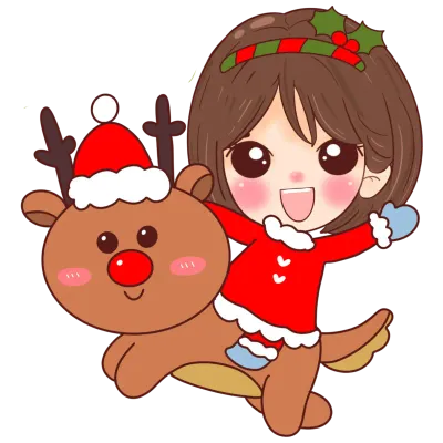 little girl in christmas costume Cartoon, cute Santa