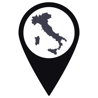 Pointer or pin location with Italy map inside. Map of Italy