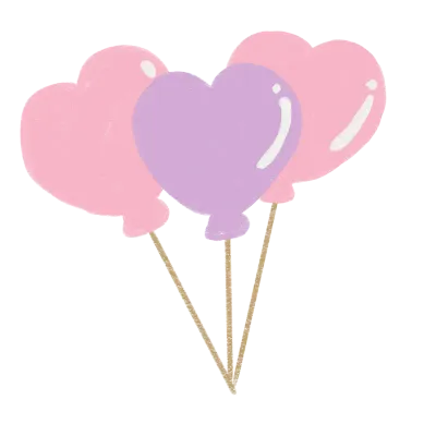 Hand-Drawn Pink and purple heart shaped balloons on sticks Chalk Pastel