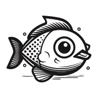 Black and white vector illustration of a fish swimming in the sea.