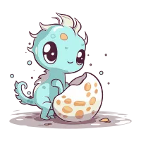 Cute blue alien with egg on white background. Vector illustration.