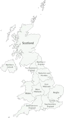 United Kingdom Regions map. Map of United Kingdom