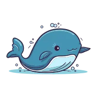 Cute cartoon whale. Vector illustration. Isolated on white background.