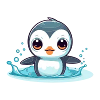 Cute cartoon penguin swimming in the sea. Vector illustration.