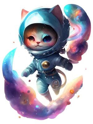 CAT wearing astronaut suit and dance in colorful space