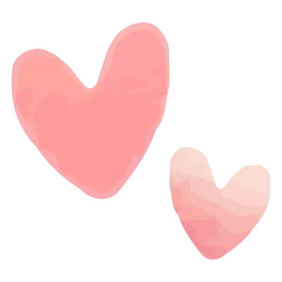 Watercolor illustration of two hearts cuddling together